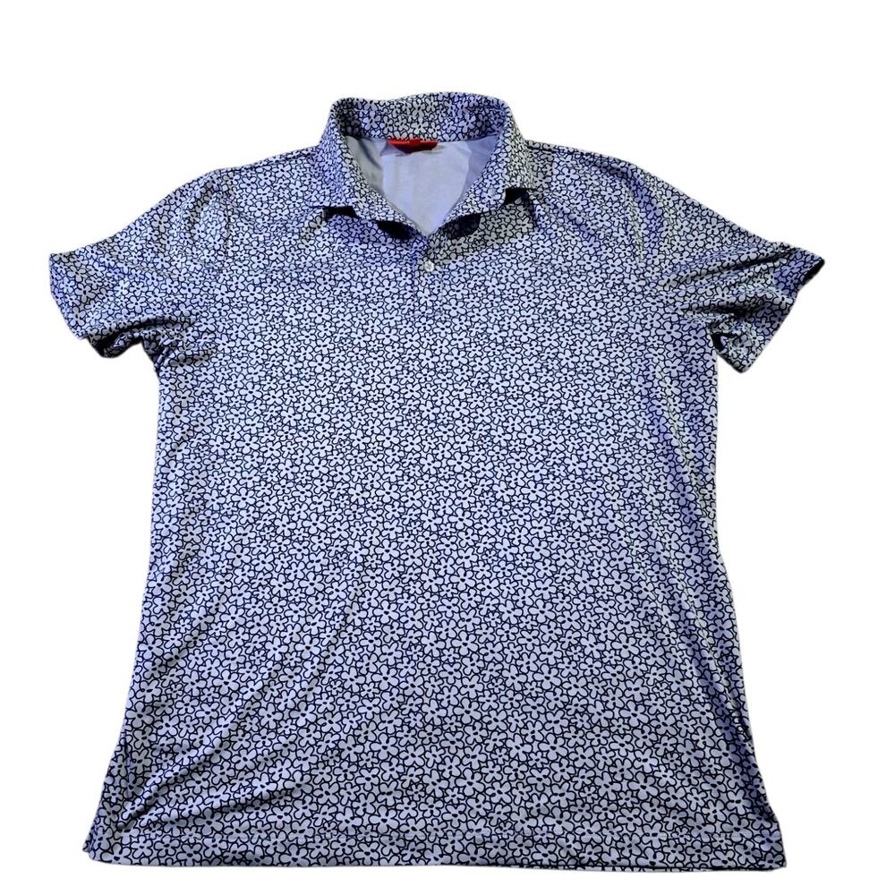Redvanly Mens Pierre Polo Blue Lavender Golf Shirt Men L Floral All Over Print